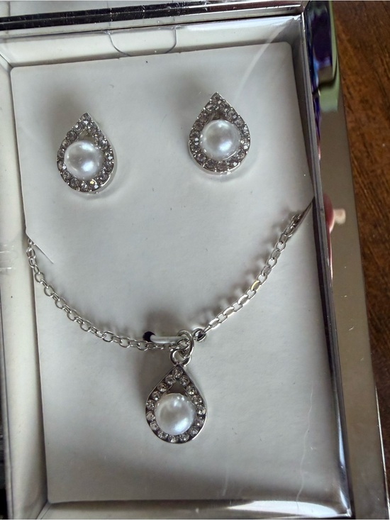 Tahari Rose Gold and Silver Bracelet Watch with Pearl Pendant & Earrings Set main image 5